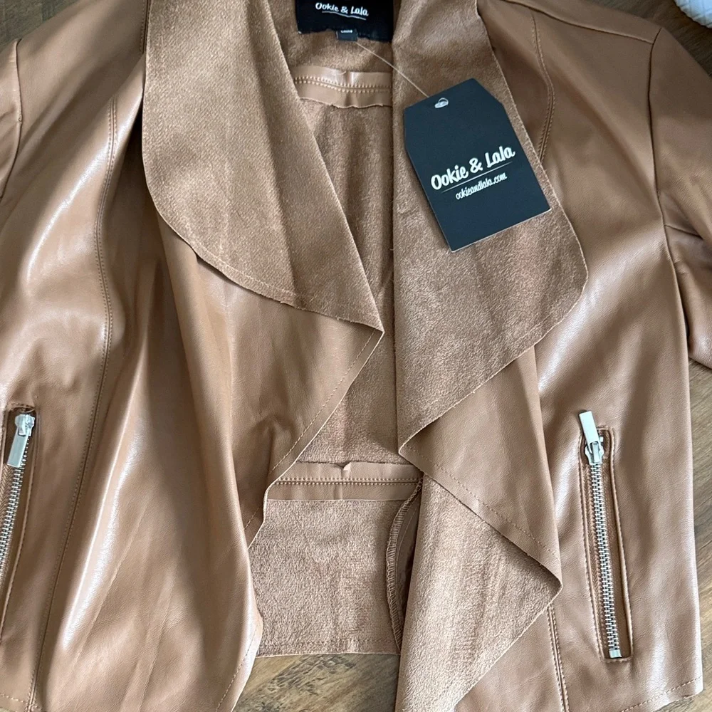 Ookie lala Nordstrom Tan faux Leather Jacket XS - Picture 4 of 9